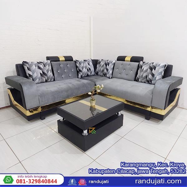 SOFA SUDUT TANGAN BOLONG ABU HITAM